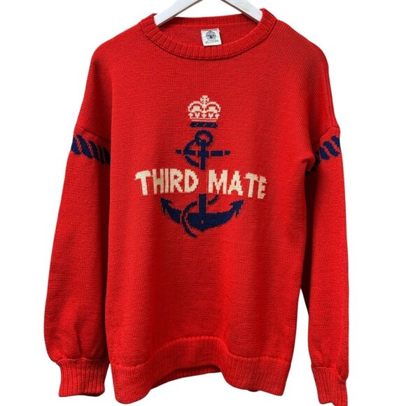 Vintage Blades Wool Sweater Medium Third Mate Anchor Graphic Red Nautical Sailor - Picture 1 of 13